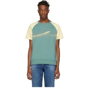 Nudie Jeans Off-White and Green Colors Sune T-Shirt Size Large